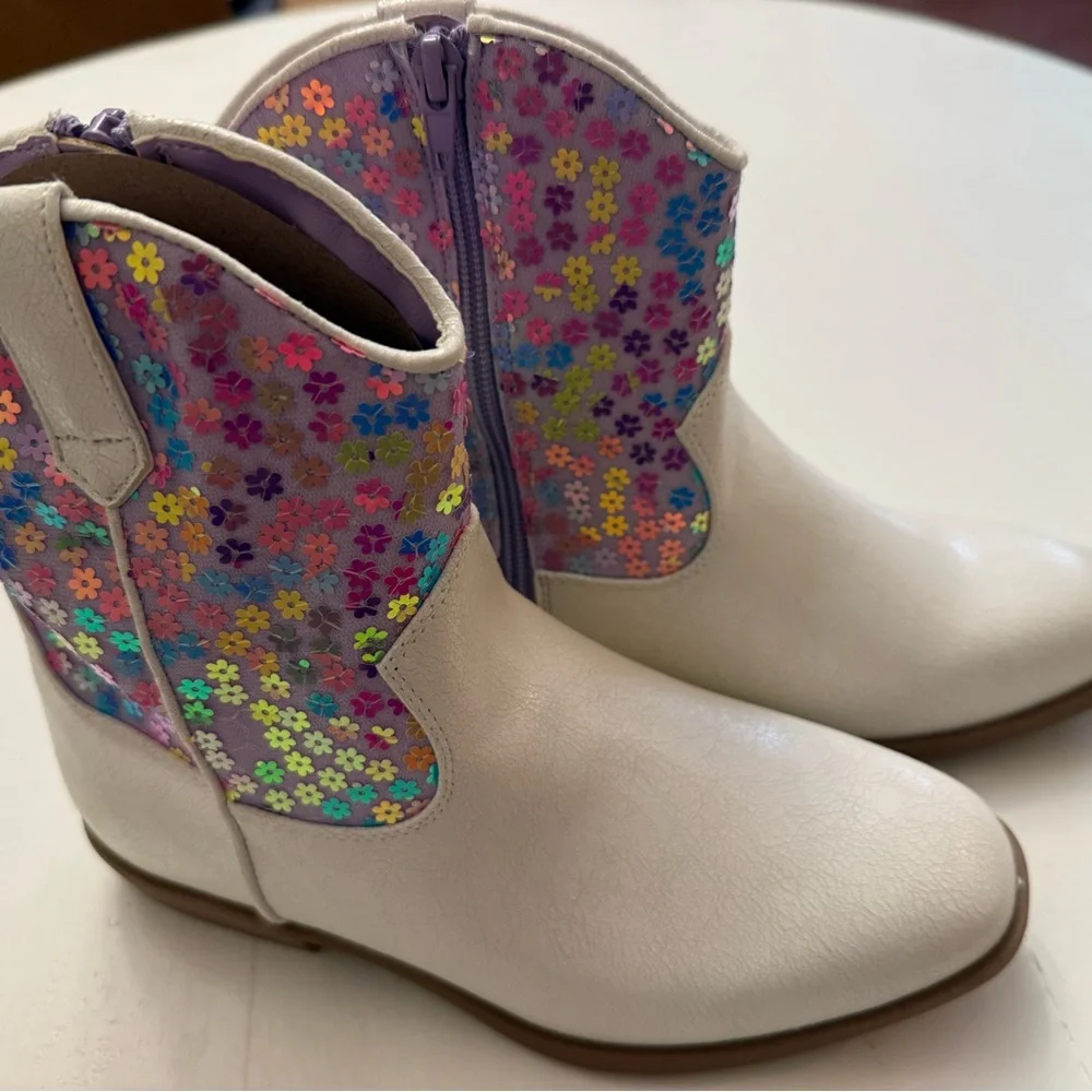 Steve Madden big girls kids White Western Boots Floral‎ Sequin cowgirl sz 5 NEW